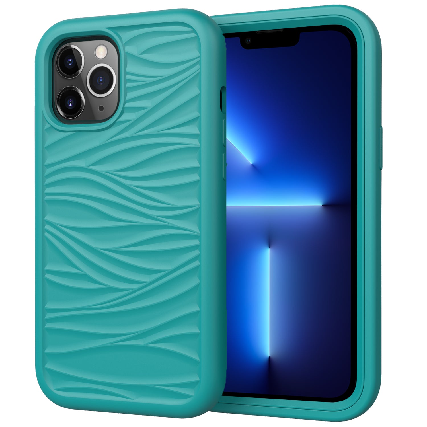 Telefoncover til iPhone 13 Pro Max 6,7 tommer aftageligt 2-i-1 PC+Silicone Anti-Slip Wave Texture Cover Telefoncover til iPhone 13 Pro Max 6,7 tommer aftageligt 2-i-1 PC+Silicone Anti-Slip Wave Texture Cover